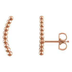 1.7 x 15mm (9/16 Inch) 14k Rose Gold Beaded Ear Climbers